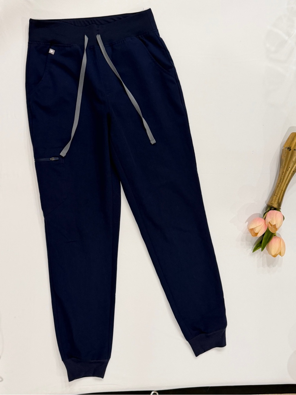 Figs Navy Drawstring Joggers with Gray Ties